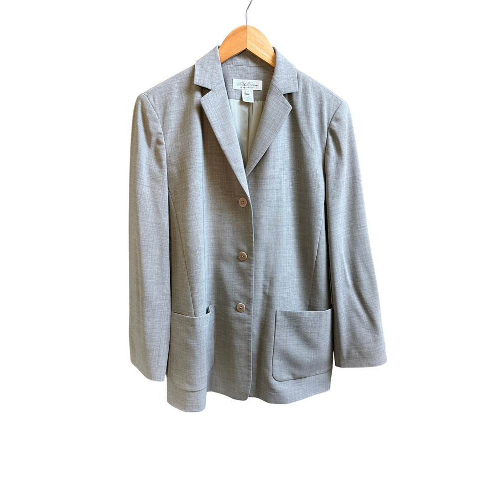 Brooks Brothers Wool Blazer Light Gray 3-Button Patch Pocket Size 10 Luxury